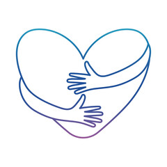 Heart with arms hugging degraded line style icon vector design