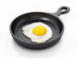 Egg in a pan isolated on white background. 3D illustration
