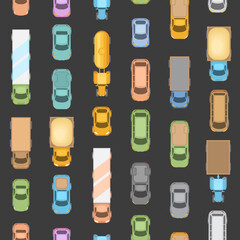 Seamless pattern. Traffic jam. Top view. The road with various vehicles in traffic. View from above.