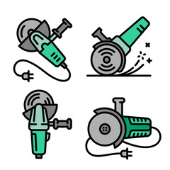 Angle grinder icons set. Outline set of angle grinder vector icons for web design isolated on white background