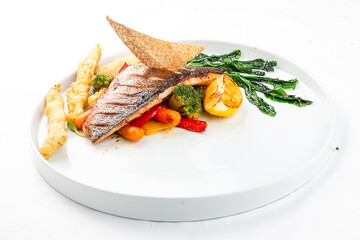 Sea bass fillet with steamed vegetables