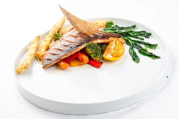 Sea bass fillet with steamed vegetables