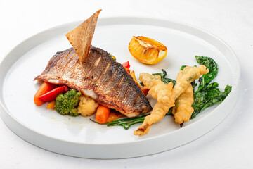 Sea bass fillet with steamed vegetables