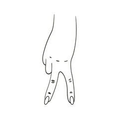 Hand gesture Pointing two fingers up, counting. Two fingers raised up. Vector illustration Scissors Hand sign. Vector simple gesture icons.