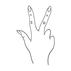 Victory gesture line icon, Hand gestures concept, Peace sign on white background. Gesture Hand Icon Illustration. Number Two Sign Symbol. V sign. Vector graphics. Hand drawn illustration.