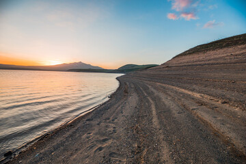 reservoir at sunset