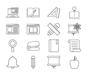 education school and university line style icon set vector design