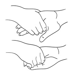 Popular hand gestures. Set of vector gestures. Palm to palm, touch, sign language. Human hands. Friendly handshake icon on a white background. Logo design, stickers, t-shirts, web.