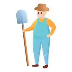 Old agronomist with shovel icon. Cartoon of old agronomist with shovel vector icon for web design isolated on white background
