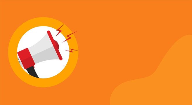 Megaphone loud speaker attention important information message banner or loudspeaker caution alert notice announcement warning concept vector flat cartoon, breaking news advertisement template