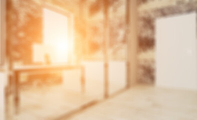 Abstract blur phototography. Modern office Cabinet.  3D rendering.. Sunset