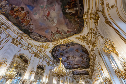 VIENNA, AUSTRIA - FEBRUARY 15, 2016: Interior of Schonbrunn Palace, a former imperial summer residence.The 1,441-room Baroque palace is one of the most important architectural monuments in the country