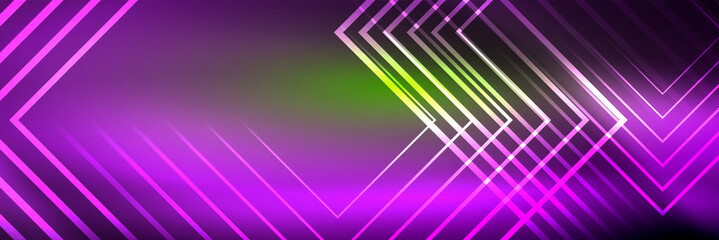 Shiny neon glowing techno lines, hi-tech futuristic abstract background template with square shapes