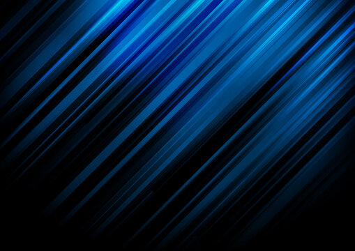 Abstract blue stripe diagonal lines light on black background with space for your text