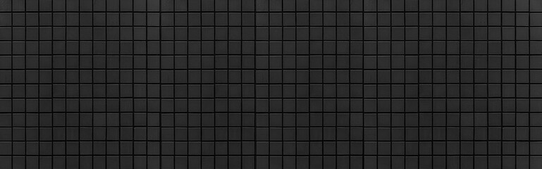 Panorama of Black mosaic wall pattern and seamless background. Dark ceramic tiles texture...