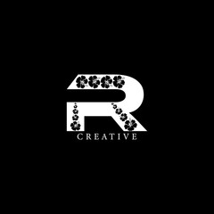 Hibiscus flowering concept flat R letter multipurpose logo design
