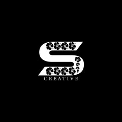 Hibiscus flowering concept flat S letter multipurpose logo design