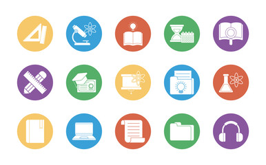 education school and university block style icon set vector design