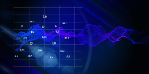 Business visualization of artificial intelligence. Big data. Abstract virtual cryptography concept with neon grid and  blurred lines. Analytics algorithms data. Blockchain.