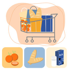 Fototapeta premium Supermarket cart of flat style vector illustration 