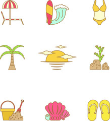 Summer beach icon set vector concept, over the white background