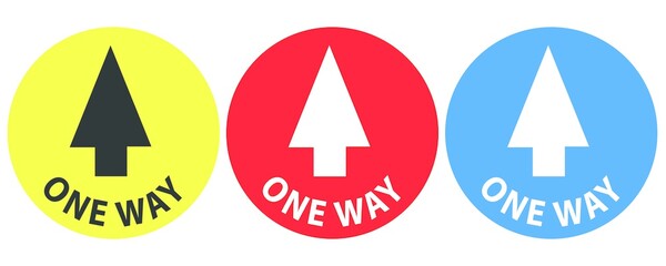 Social distancing concept for preventing coronavirus covid-19 with Arrow and wording One way on circle. warning or caution sign.