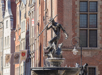 Neptune fountain in city center, Gdansk, Poland. 