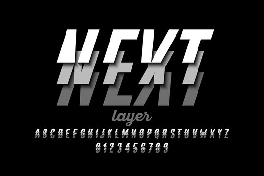 Layered font, alphabet letters and numbers