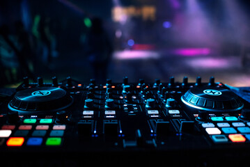 professional music Board DJ mixer in a nightclub