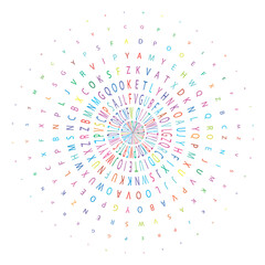 circle of colorful letters on white background