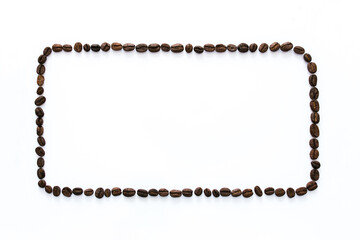 A thin rectangular frame made of many coffee beans