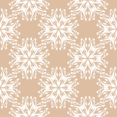 Floral seamless pattern. White flowers on brown beige background