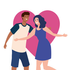 happy couple with heart background, healthy lifestyle, celebrating holiday