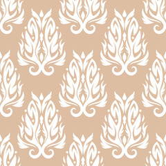 White seamless pattern on brown beige background. Floral design