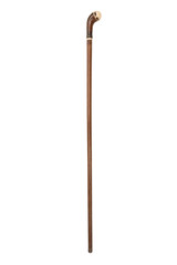 old original wooden and steel walking stick on white background