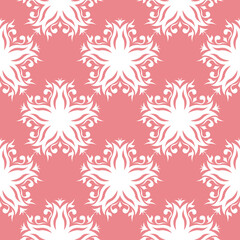 Pink seamless background with white flloral pattern