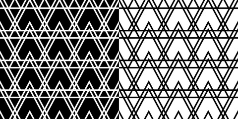 Geometric seamless patterns. Compilation of black and white triangle designs