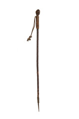 old original wooden and steel walking stick on white background
