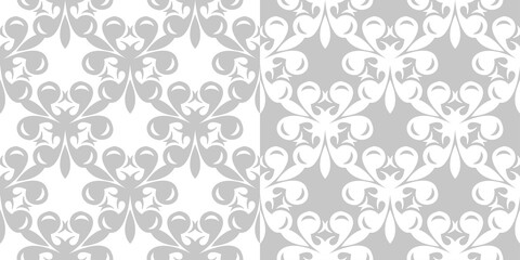 Floral seamless set of patterns. Gray and white backgrounds