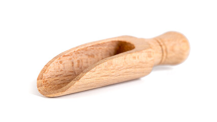 Wooden kitchen spoon isolated on white background, utensil