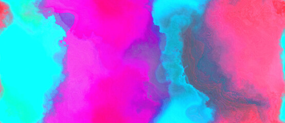 abstract watercolor background with watercolor paint with bright turquoise, neon fuchsia and slate blue colors