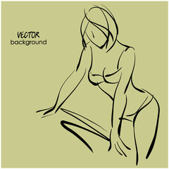 art sketch vector of standing beautiful young sexy woman in bikini