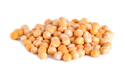 Heap of whole dry yellow peas isolated on white background