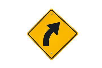 Curve road warning sign isolated on white background.