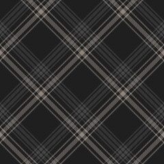 Dark plaid pattern vector for winter fabrics. Seamless diagonal tartan check plaid in grey for skirt, flannel shirt, or other modern fashion textile print.