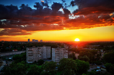 Korolev city during sunset background