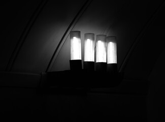 Black & white glowing lamps illumination background