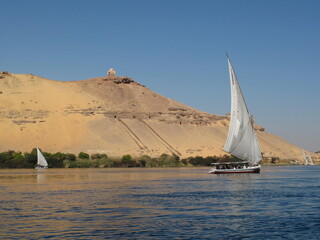ASWUAN ON THE NILE RIVER IN EGYPT. SAILING BOAT ON THE NILE
