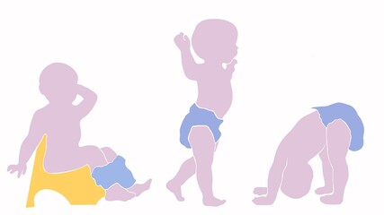 Baby in diapers. Illustration.The baby is learning to walk. High quality Illustration