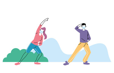 couple doing sports in park public